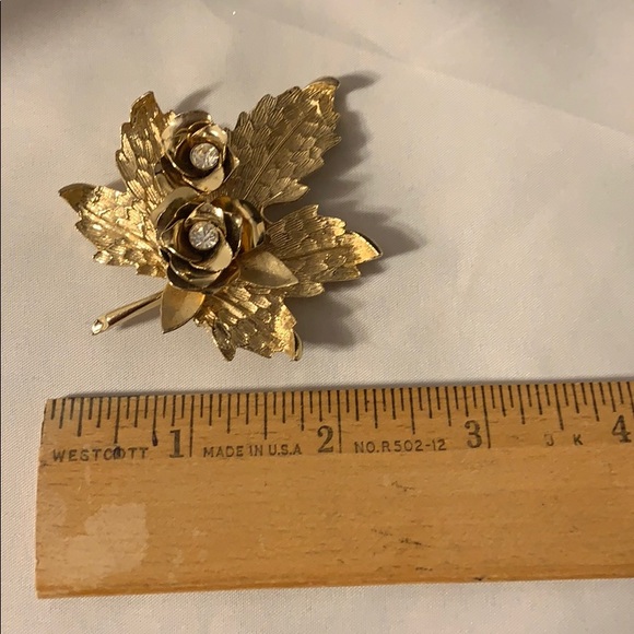 Vintage 1950’s Pin Brooch Leaf Floral Rhinestone - Picture 6 of 7